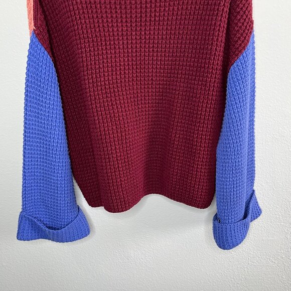 Free People Park City Waffle Knit Colorblock Oversized Sweater M - Picture 6 of 13